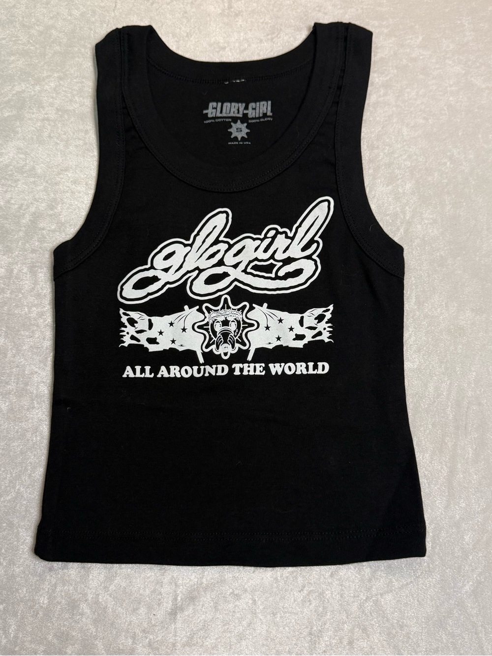 Glory Girl Clothing “glogirl” Black, Crop Tank Top Featuring Various Graphics